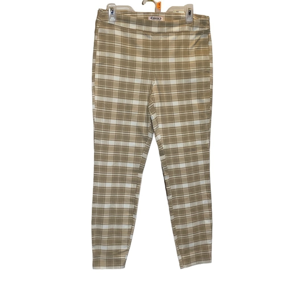 Nanette Lepore women's size Medium Tan Beige plaid ankle cropped pull-on pants